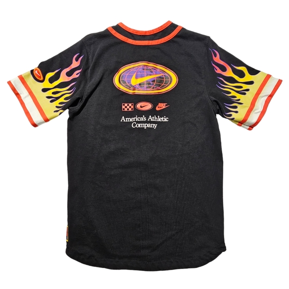 Nike Baseball Button Shirt Flames Championship Men's Large DV9642-010 Black red - Picture 2 of 11